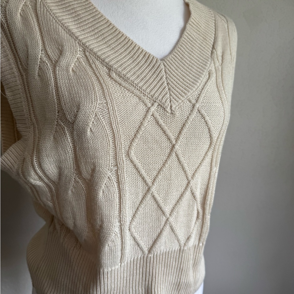 SOLD Sincerely Jules Cream Cable Knit V-Sweater Vest Womens S Eclectic Grandpa - Picture 3 of 6